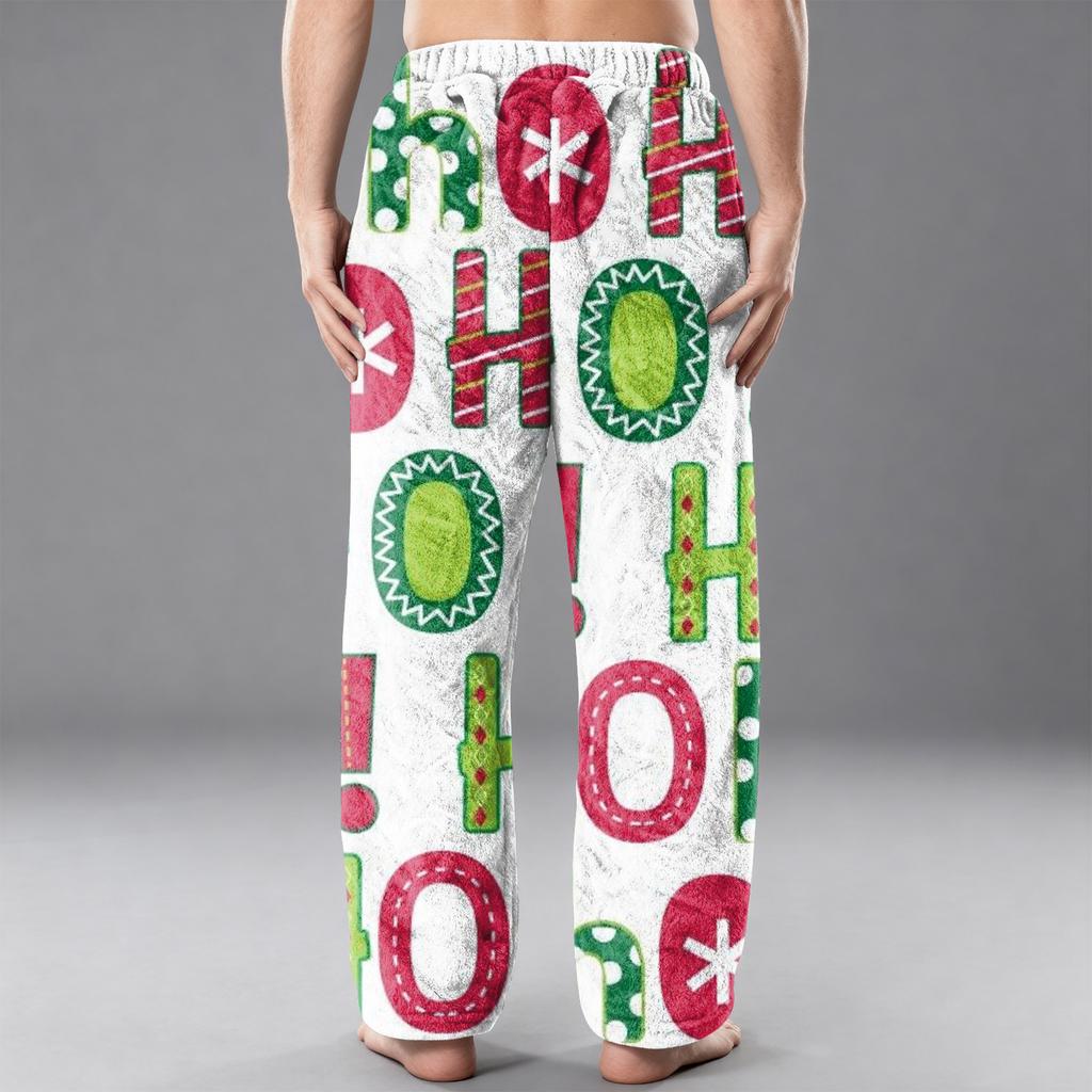 Men's Flannel Pocket Casual Pants, Printed Pocket Casual Pants, Home Sleeping Pants