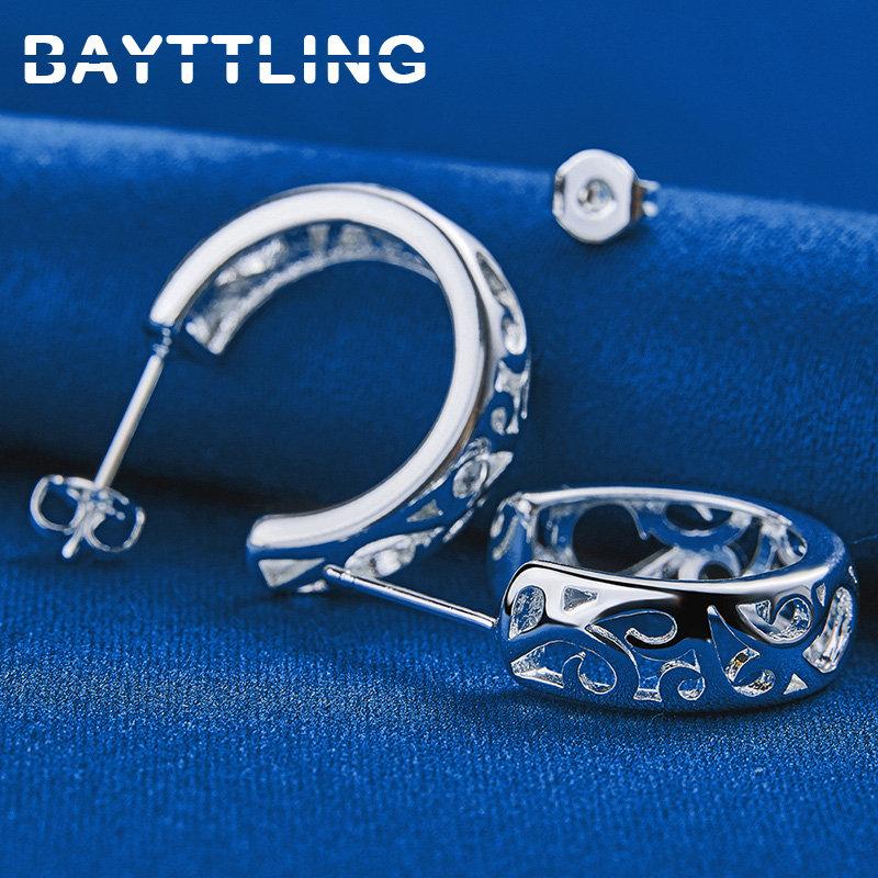 Luxury 925 Sterling Silver Exquisite Pattern Round Stud Earrings For Women Fashion Gifts Party Jewelry Accessories