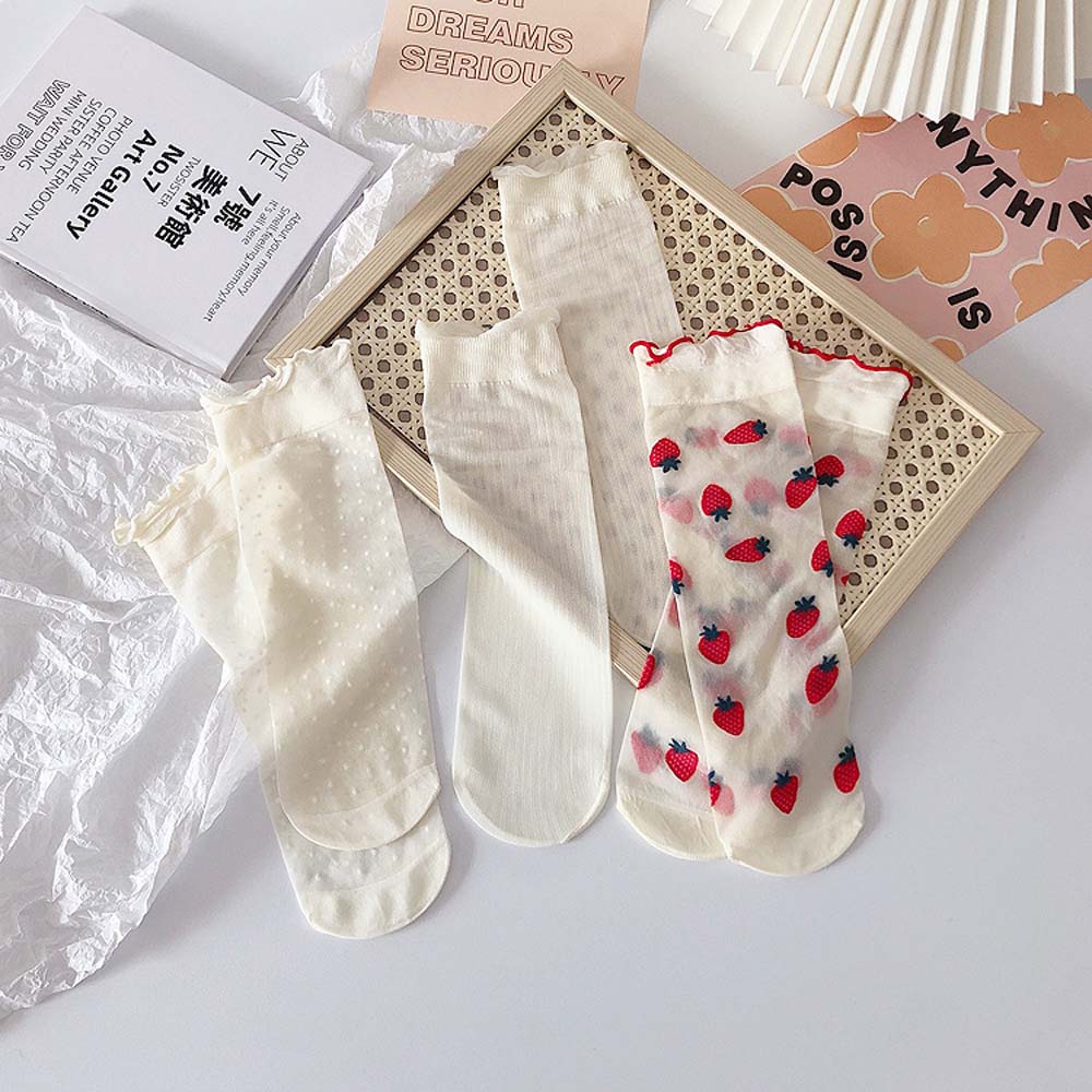 Cute College Style Japanese Lace Strawberry Lolita Socks Tube Socks Cartoon Women Hosiery
