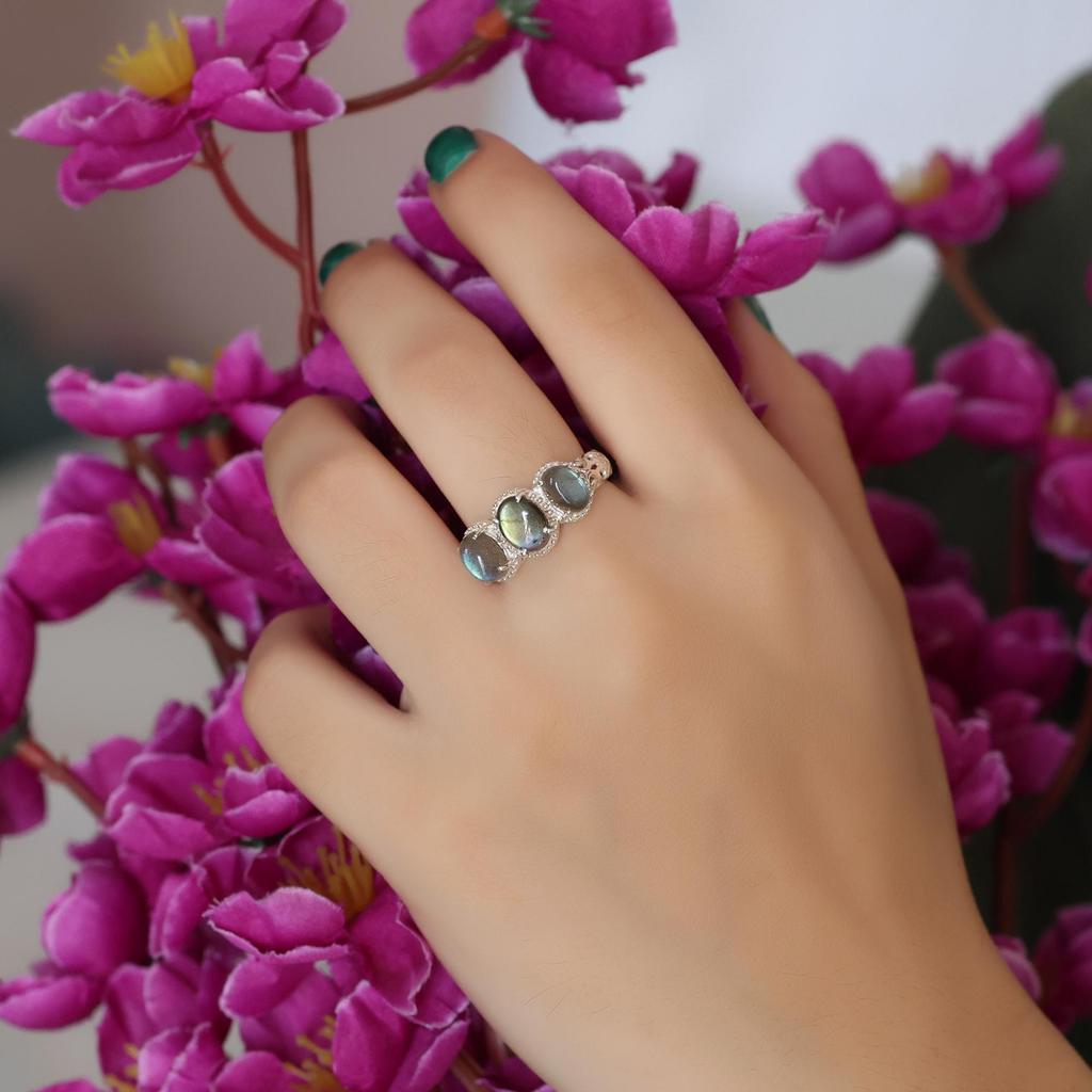 Кольцо женское с лабрадоритом, чистое 100% серебро 925 пробы, ювелирное изделие ручной работы, серебряное кольцо, Ar8921