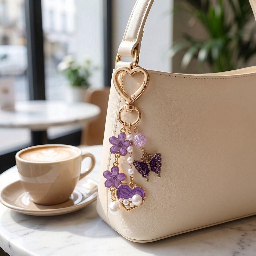 Hanger Enamel Butterfly Keychain DIY Heart Key Ring Cute Flower Pendant Women