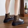 Мода 2025 Новые Женские Ботильоны Мода Богемный Стиль Низкий Каблук Платформа Массивная Подошва Шнуровка Боковая Молния Боевые Байкерские Ботинки