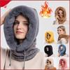 Winter Fur Cap Mask Set Hooded for Women Knitted Neck Warm Outdoor Ski Skiing Windproof Hat Warm Scarf Thick