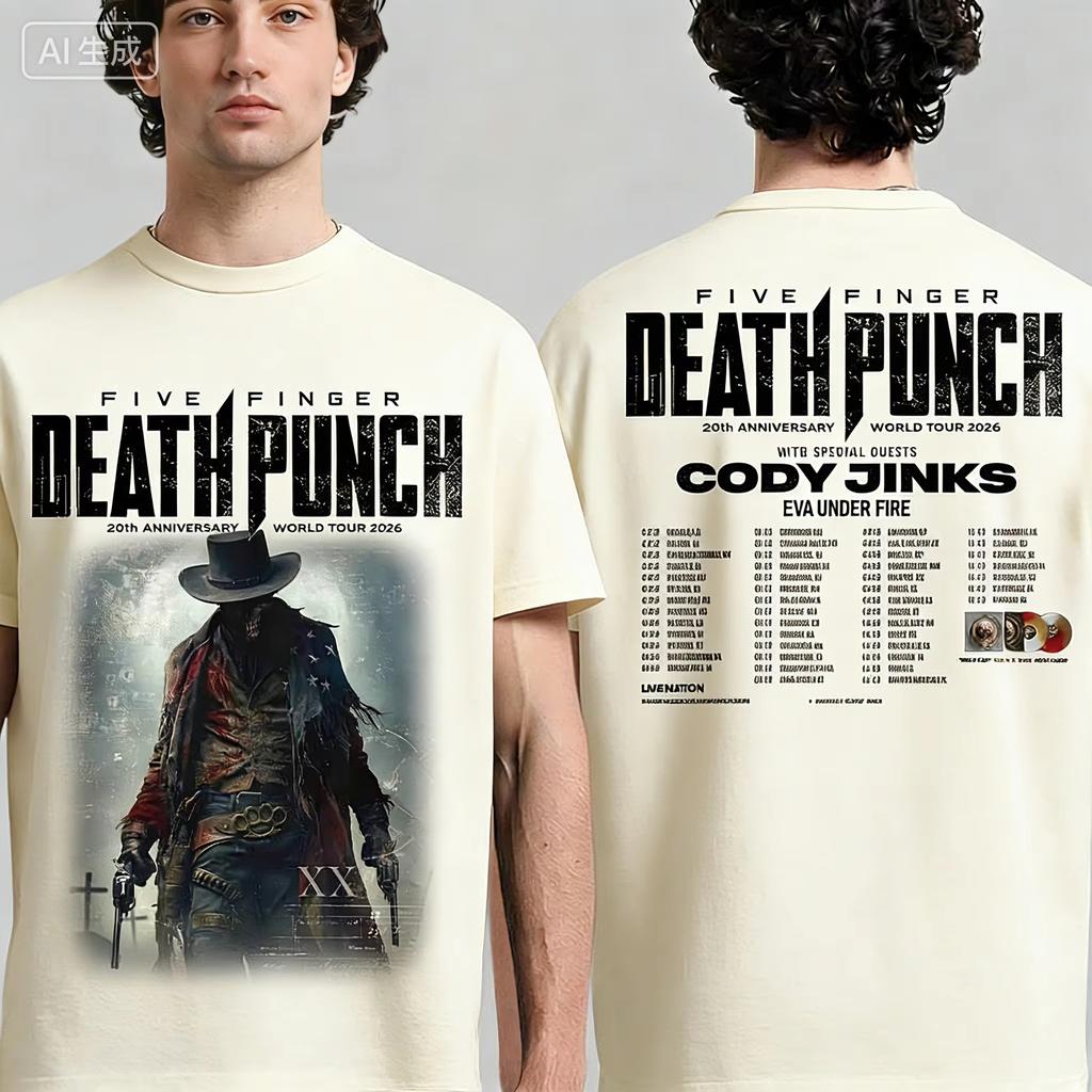 Five Fingers Death Punch 20th Anniversary World Tour 2026 North American Fan Tshirt Soft Breathable Highquality