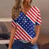 Жен. Футболка Футболка День независимости С принтом Пуговицы С короткими рукавами Повседневные Выходные Мода Классический Классический V-образный вырез Обычный Топ