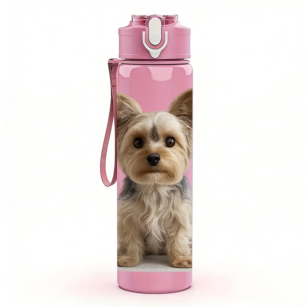 1PC Yorkshire Terrier Puppy Bust 750ml Color Plastic Sports Water Bottle Leakproof Flip Straw Lid For Sports Office Home Use