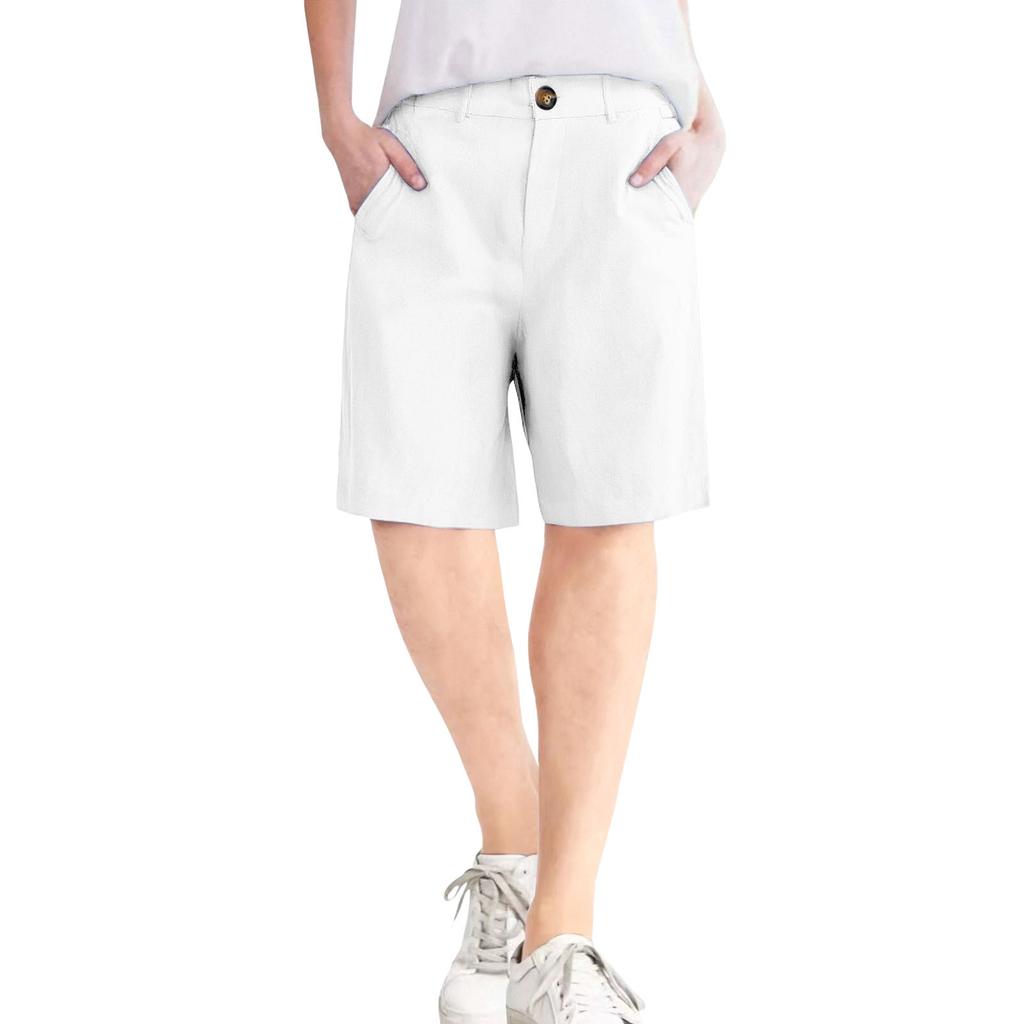 Женские шорты из мягкого хлопкового льна с карманами, застежкой на мягкие пуговицы, без молнии, облегающие шорты