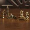 Brass Fishing Old Man Small Statue Desktop Ornaments Retro Fisherman Mini Figurines Models Home Decorations Crafts Accessories