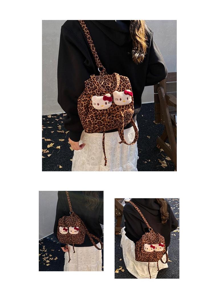 Рюкзак для кошки с леопардовым принтом: Корейский стиль, замша, многоцелевой для девочек - Осень/Зима.