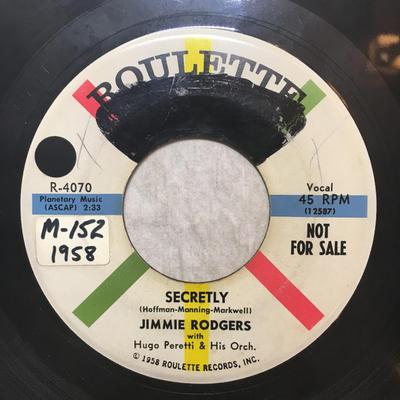 Пластинка 7 дюймов JIMMIE RODGERS - Secretly R4070 Roulette 1958 США Поп Б/у