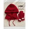 Korean Style Women's Wool Balaclava Hat and Twisted Gloves Set for Autumn/Winter