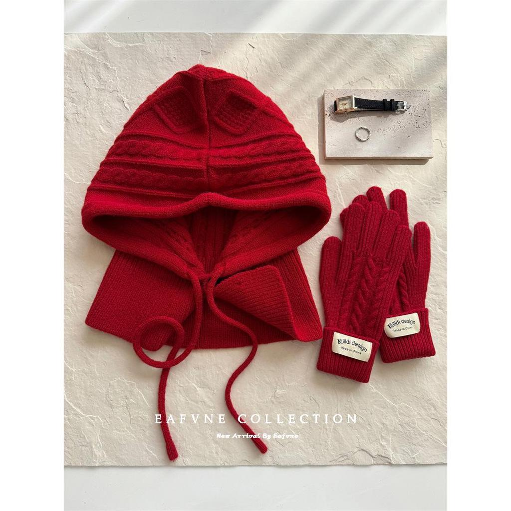 Korean Style Wool Balaclava & Twisted Gloves Set for Women - Perfect for Autumn and Winter