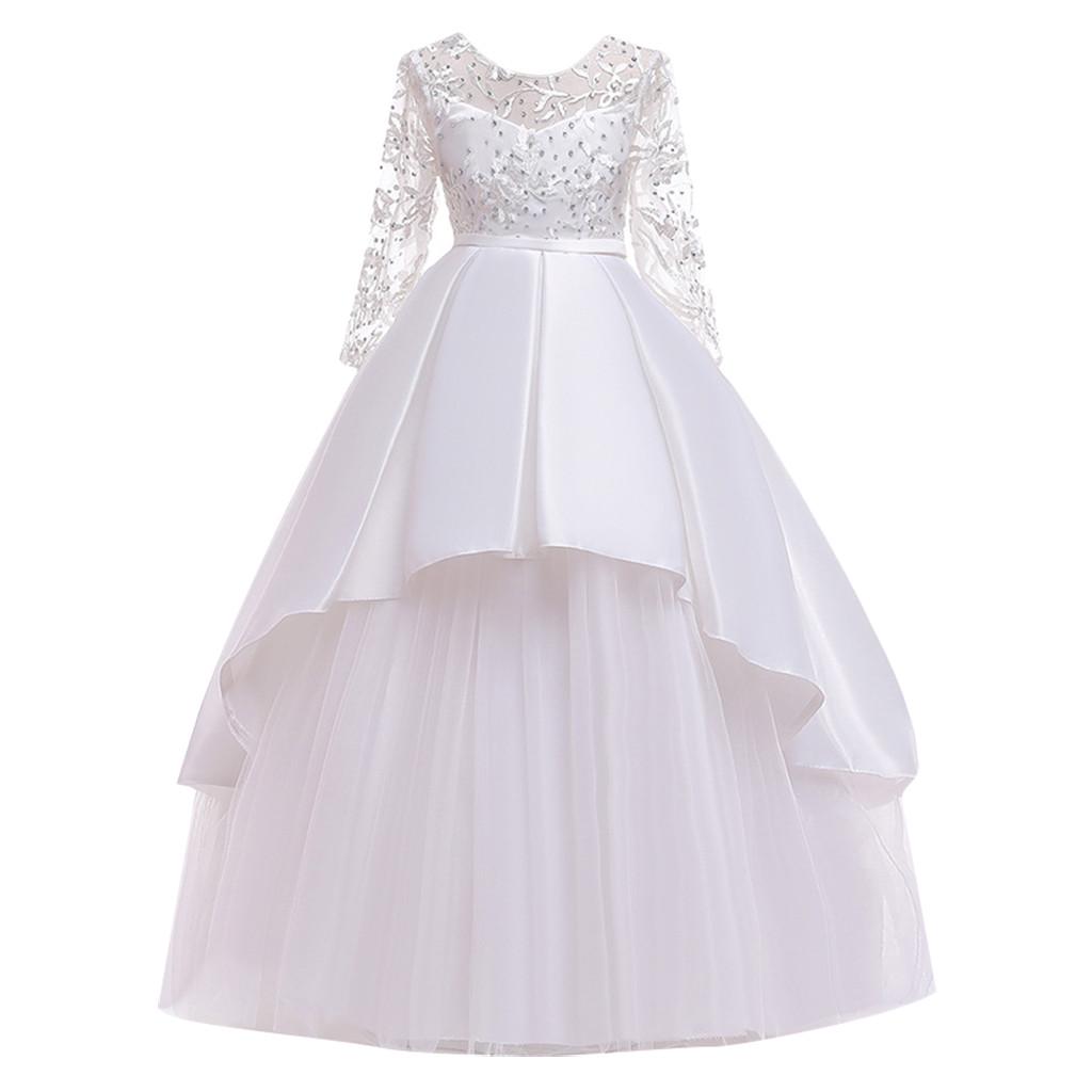 Детское кружевное тюлевое платье принцессы с бантом для девочек на свадьбу, одежда