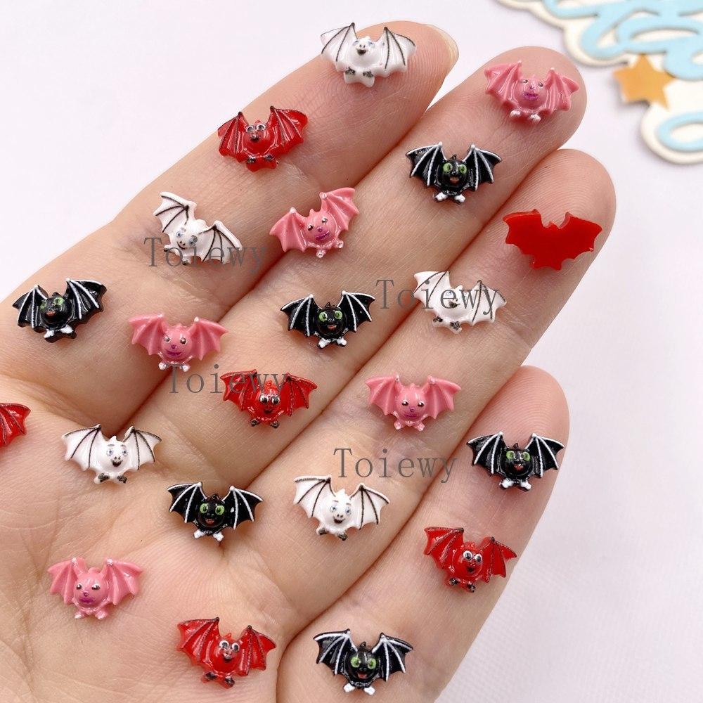 100pcs Resin Mini Kawaii Colorful Cartoon Bat Art Nail Flatback Rhinestone Applique DIY Halloween Scrapbook Jewelry Decor Crafts