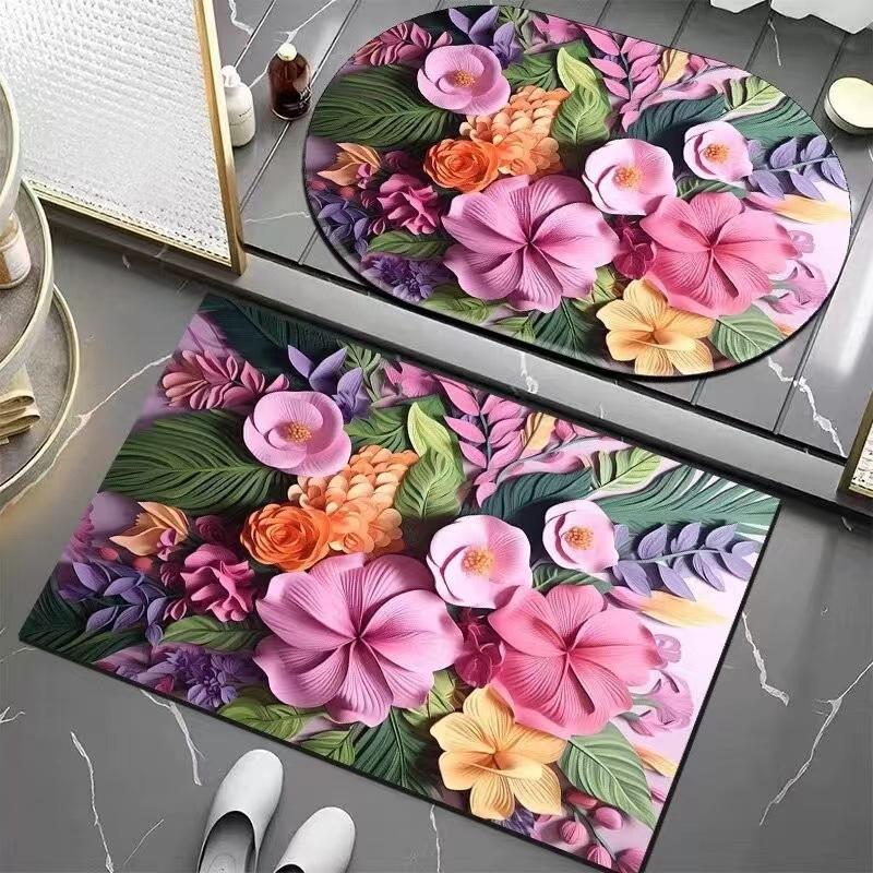 Light Luxury 3D Three-dimensional Flower Household Toilet Absorbent Mat Bathroom Toilet Diatom Mud Non-slip Carpet