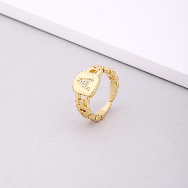 Initial Letter Ring Women Trendy Adjustable Pave Micro Zirconia Hollow Finger Ring For Women Jewelry Gift