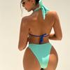 Women's Color Matching Bikini Pure Color Sexy Halter Neck Split Swimsuit Beach Clothing