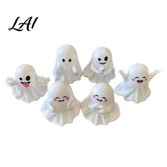 Unique Office Supplies 6Pcs Halloween Ghost Figurine Cute Pen Holder Miniature Desk Decor Funny Healing Statues Pencil Stand Ornament Creative