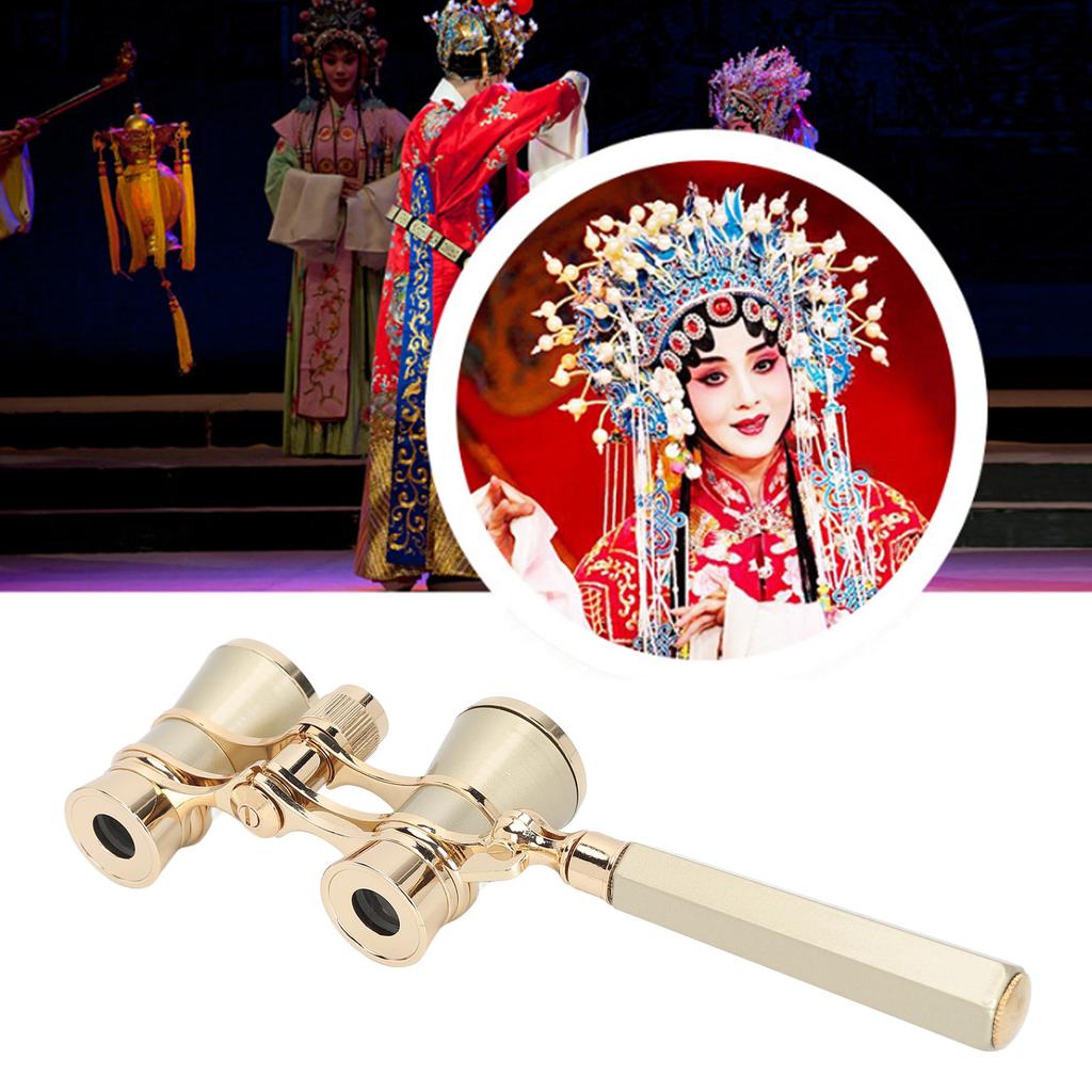 Opera Glasses Binoculars with Handle 3X25 Metal Portable Theater Glasses for Watching Drama Stage Play Art Performance