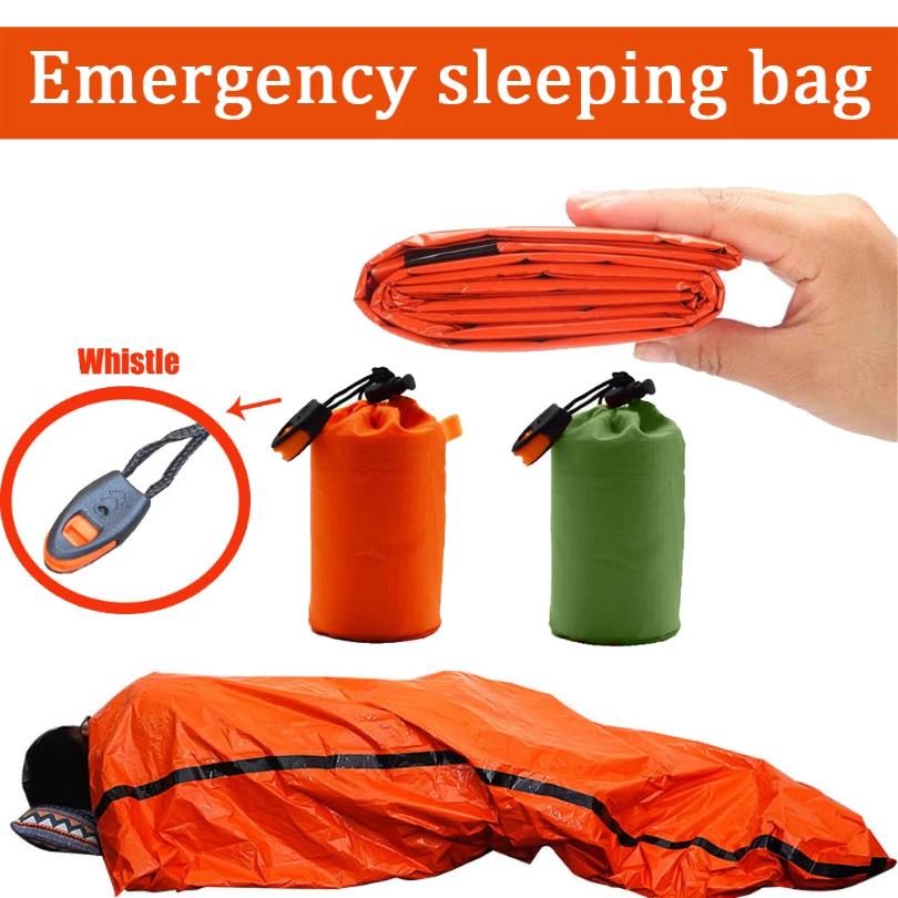 Portable Waterproof Emergency Survival Sleeping Bag Outdoor Edc Camping Gear Thermal Sack First Aid Rescue Kit Mylar Blanket 4