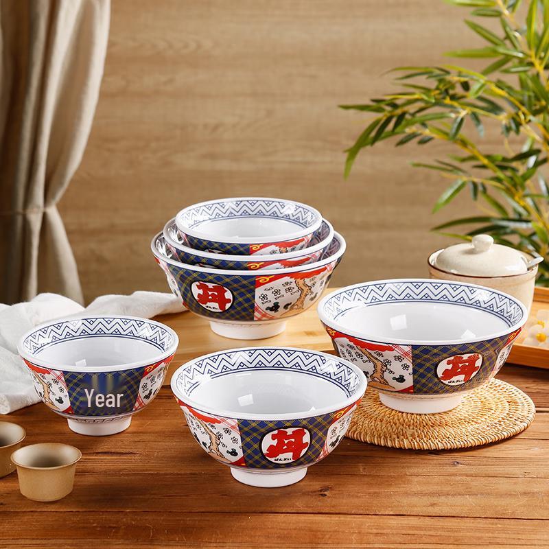 VAKADA 6-inch Melamine Japanese Style Rice & Noodle Bowl Set (3-Pack)