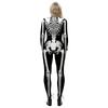 Women Halloween Party Costume Turtleneck Skull Print Long Sleeve Jumpsuit Outfit Scary Skeleton Bodysuit for Adults