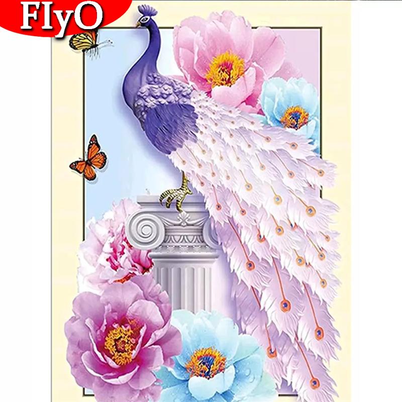 Полный квадратный/круглый набор алмазов, стразы с животными, павлином, Алмазная вышивка, вышивка крестиком, цветок, 5D DIY, мозаика, настенное искусство