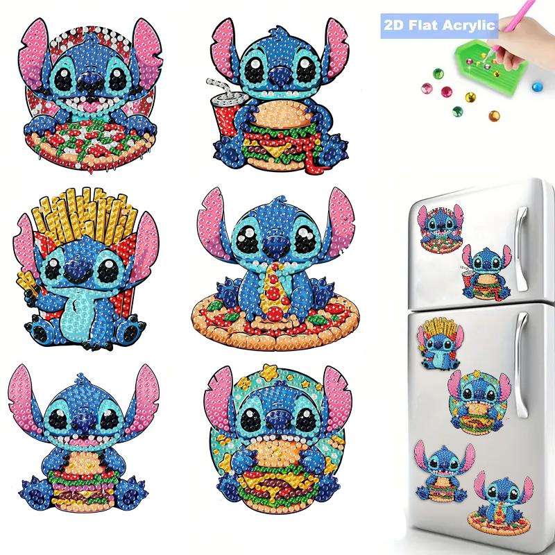 6Pcs DIY Diamond Painting Refrigerator Magnets, Disney Stitch, Cross-stitch Round Diamond Handicraft Home Decoration Gift