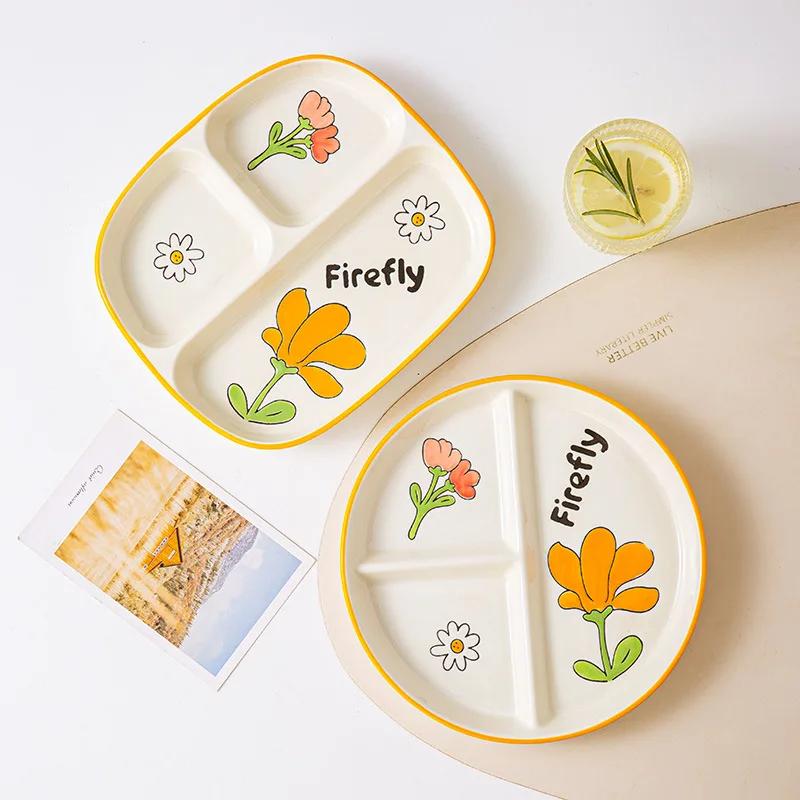 Керамическая порционная тарелка для диетического питания, разделенная на порции, сервировочное блюдо для десертов и закусок, поднос для сбалансированного питания, разделитель для еды, поднос для закусок