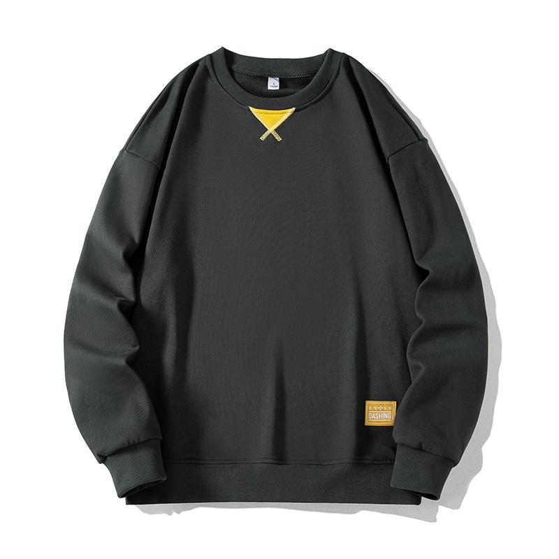 Большой размер свитер мужской весна и осень новый свободный длинный рукав футболка свободный тренд плюс толстый низ рубашка мужской