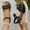 Fashion Lovely Girls Beige Bowtie Sandals Comfortable Platform Wedge Heels Shoes Woman Open Toe Ankle Strap Size35 42 Sandalias Mujer