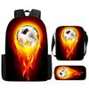 Kids Football Print Backpack Set Elementary School 3-Piece Shoulder Bag Pencil Case Crossbody