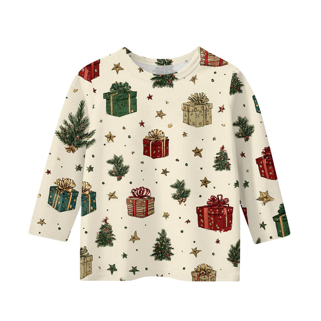 Children's 3/4 Sleeve Round Neck Top Christmas Tree Printed Everyday Casual Top