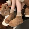 2024 женские зимние сапоги без застежек, новый стиль, круглый носок, плюшевые теплые, на среднем каблуке, водонепроницаемые, простые, однотонные, женские зимние сапоги