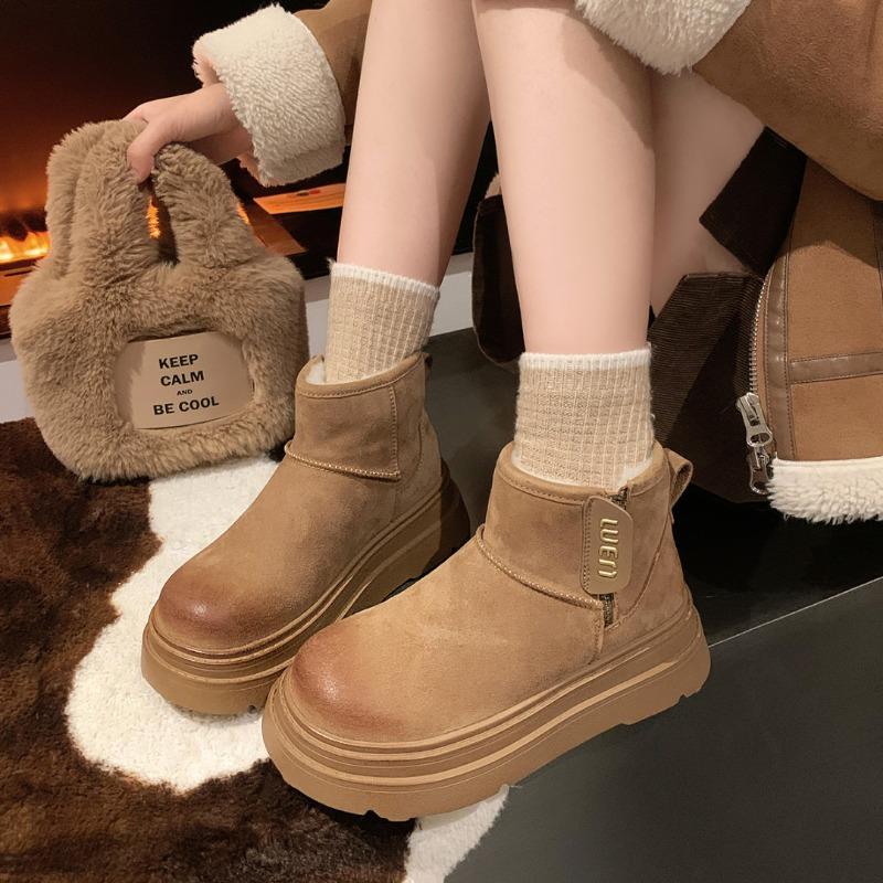 2024 женские зимние сапоги без застежек, новый стиль, круглый носок, плюшевые теплые, на среднем каблуке, водонепроницаемые, простые, однотонные, женские зимние сапоги