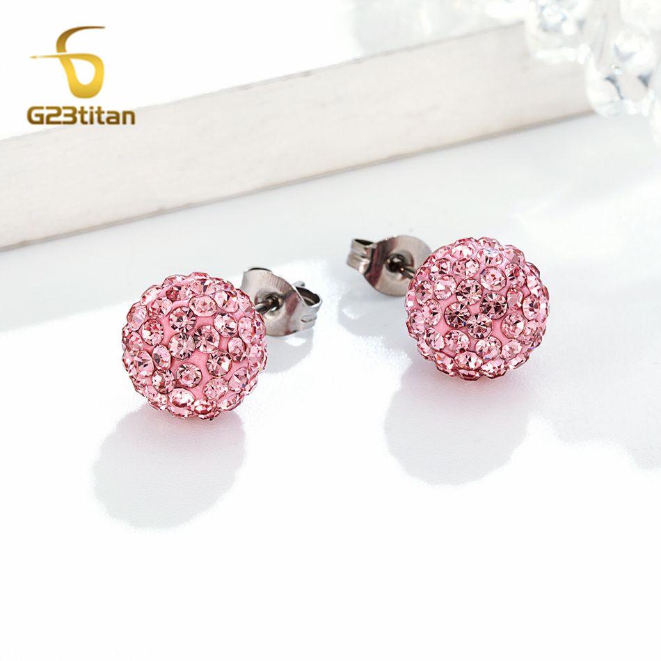Цвета Хрустальные Бусины Полимерная Глина Серьги G23 Титан Пусет Микро Паве Стразы Диско Шар Гипоаллергенные Пирсинг Циркон