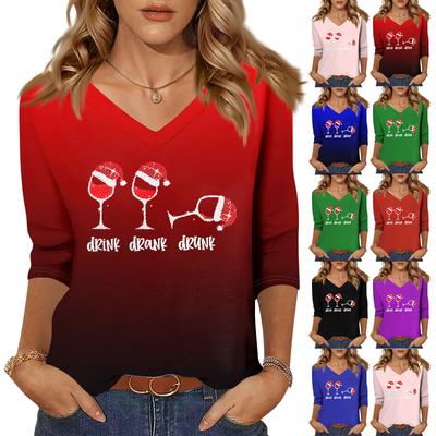 Рубашки с рукавом 3/4 для женщин с принтом, Рождественские футболки, Блузки, Повседневные, Большого размера, Базовые топы, Пуловер