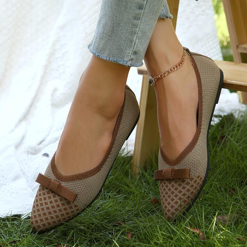 Новый стиль женские вязаные слипоны балетки дышащие удобные ботинки обувь для ходьбы повседневные с острым носком кроссовки для ходьбы лоферы