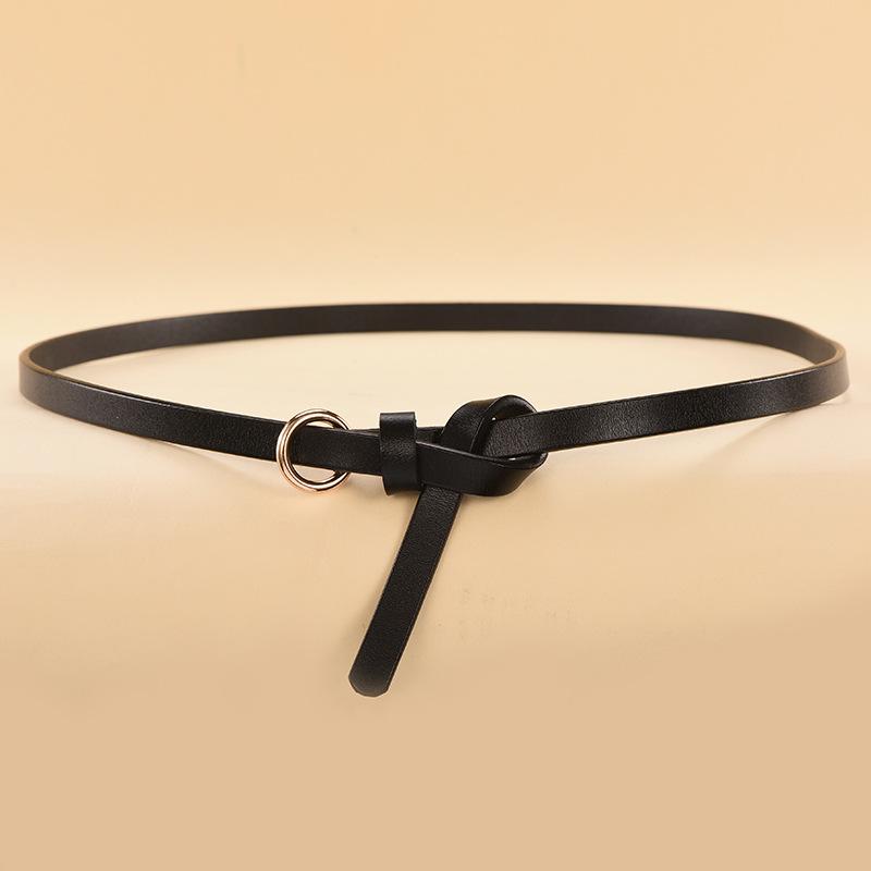 Simple Ring Knotted Thin Belt Women'S Leather Decorative Skirt Fashionable Cowhide Small Belt Red