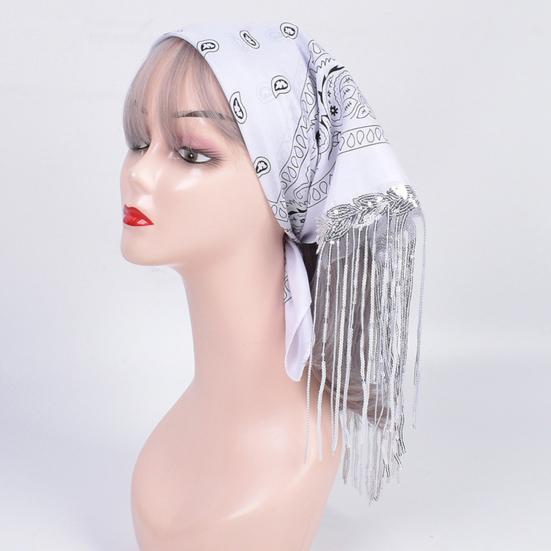 Sequins Scarf Exquisite Pattern Tassel Design Non-Fading Washable Quick Dry Decorative Polyester Women Beautiful Fringed Bandana Headscarf for Party
