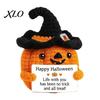 Halloween Crochet Pumpkin Decor Handmade Positive with Witch Hat, Fall Boo Basket Stuffer, Cozy Autumn Home Accents Mini Knitted Plush Figurine,