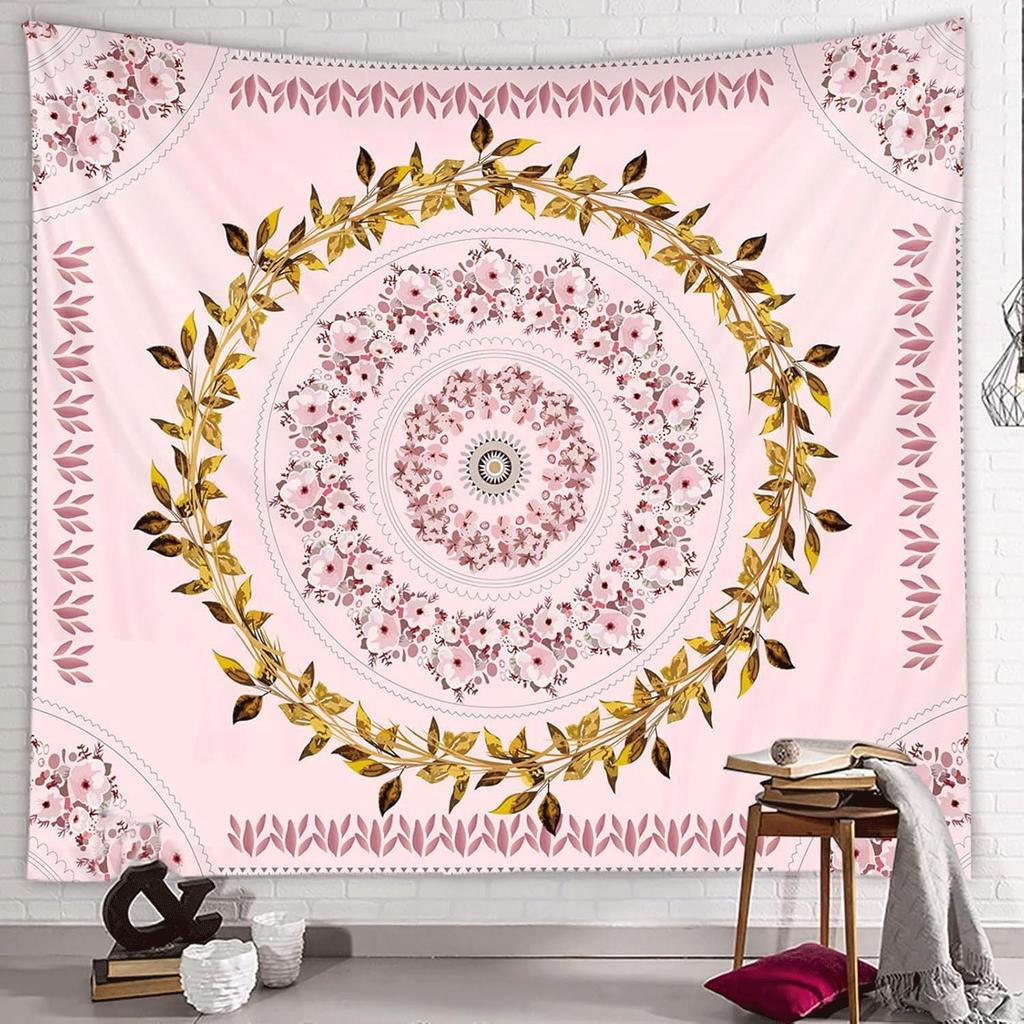 Floral Bohemian Tapestry for Bedroom & Living Room - Pink Mandala Wall Hanging - 38x28 inch