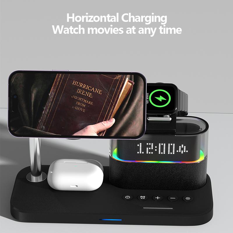 5 in 1 Wireless Charging Phone Holder Earphone Charger Multifunctional RGB Light Stong Magnetic Digital Alarm Clock
