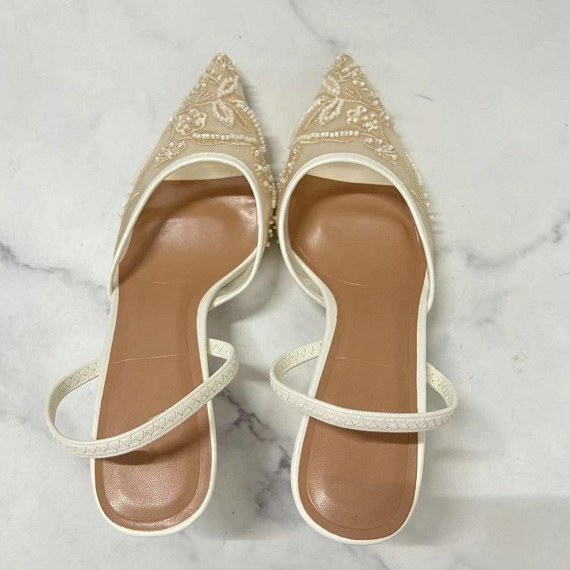Fashion 2025 Spring And Summer Wear Fashion Shallow Mouth Pointed Net Rhine-Diamond Pearl After Empty High-Heeled Sandals Women'S Shoes