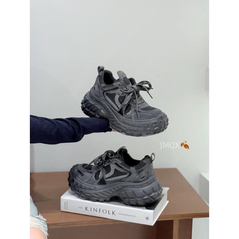 Leather Double Shoelaces Dad Shoes Women's Autumn New Thick-soled Heightening Women's Fashion Versatile Casual Sports Shoes Tide