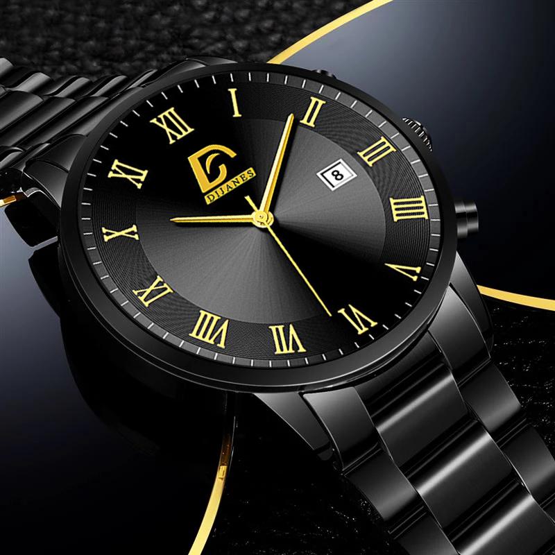 Fashion Mens Gold Stainless Steel Watches Men Business Casual Watch Luxury Calendar Quartz Wristwatch