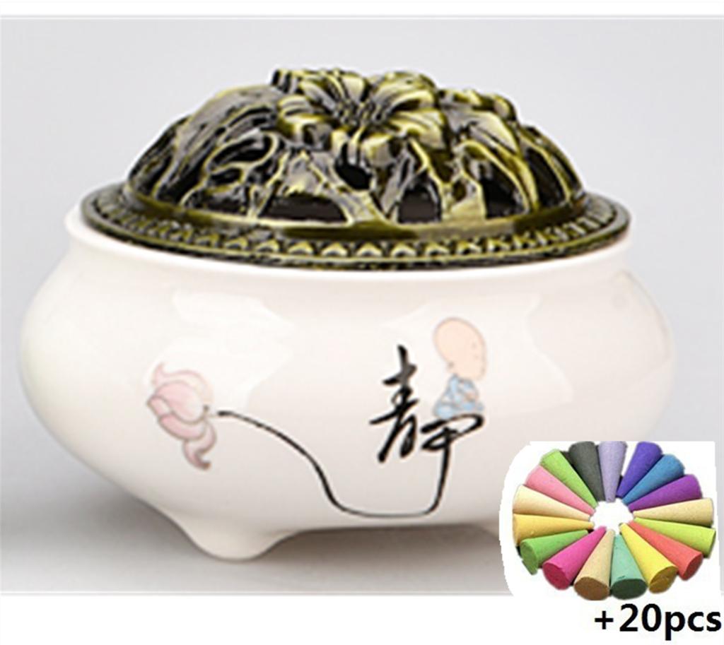 Ceramic Incense Burners Portable Porcelain Censer Buddhism Incense Holder Home Tea House Yoga Studio 20pcs Incense Gift