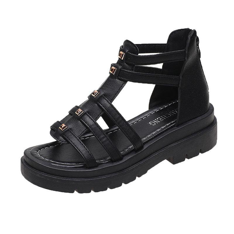 Женская обувь 2025 лето новые римские сандалии женские на плоской толстой подошве фея ветер полая платформа колледж ветер обувь с открытым носком