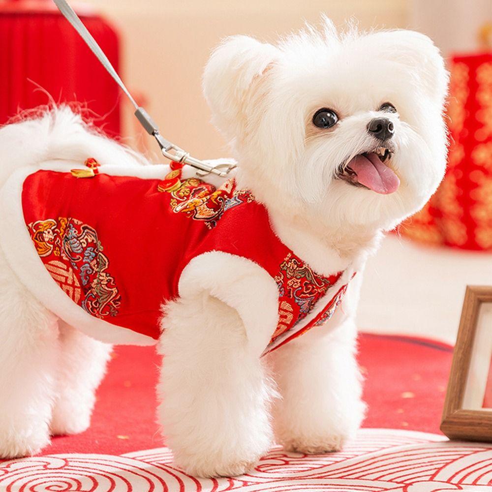 Костюмы для питомцев в китайском стиле, плюшевый костюм для собаки на Новый год, стильная одежда Тан для питомцев, китайский Новый год