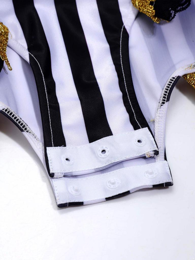 Girls Circus Costume Set Shiny Sequins Mock Neck Sleeveless Jumpsuit Matched Metallic Over Sleeve